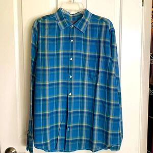 EUC MENS VINCE blue plaid cotton shirt size XL